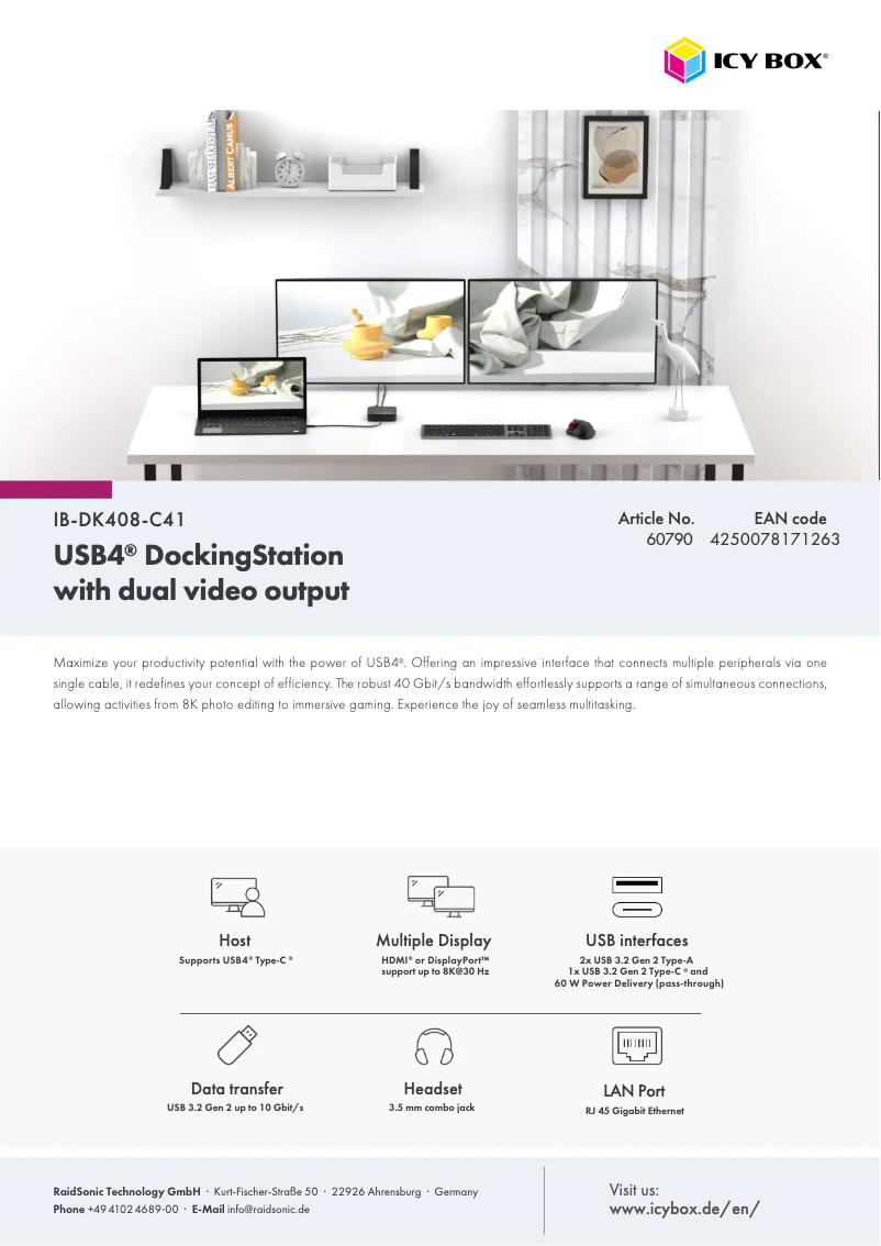 Página 1 del manual Ficha técnica Icy Box IB-DK408-C41