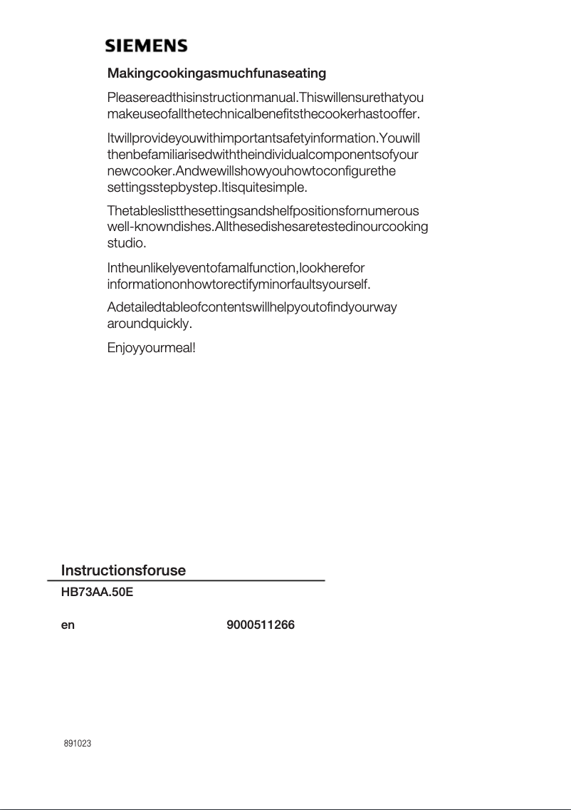 Page n°1 - Manuel utilisateur Siemens HB73AA550E