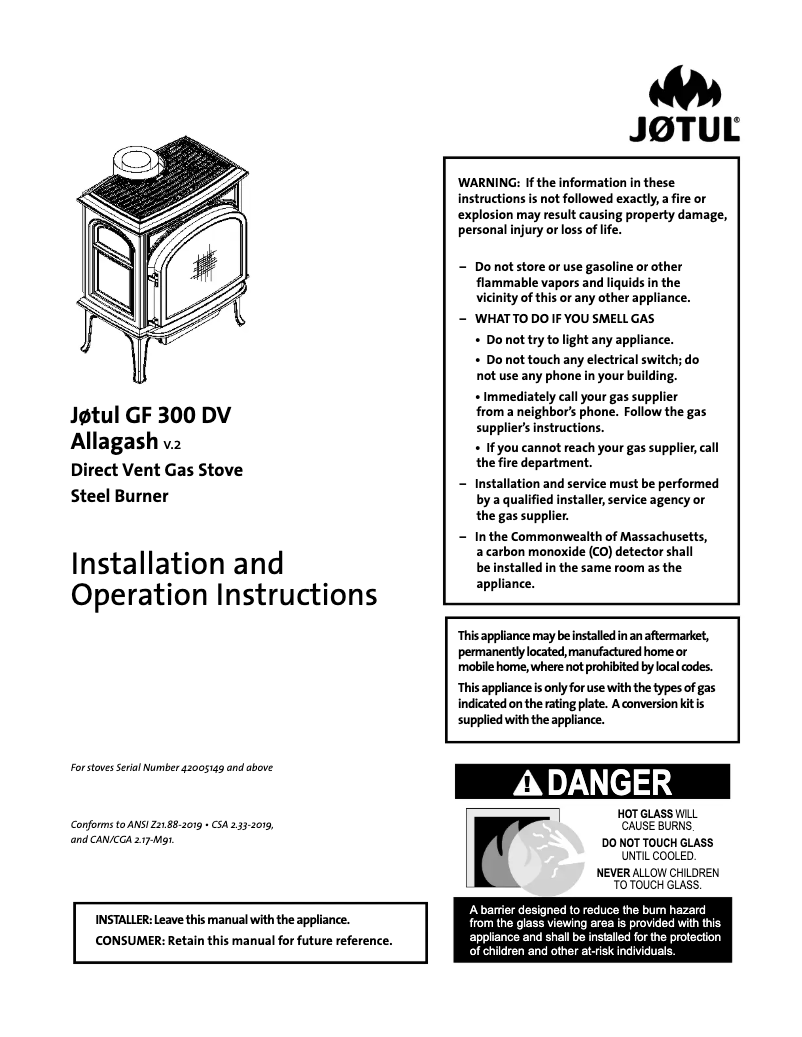 Page n°1 - Manuel utilisateur Jøtul GF 300 DV Allagash