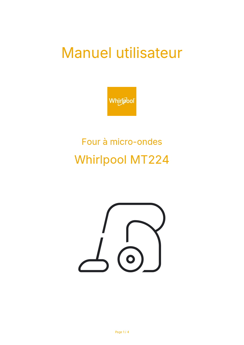 Page n°1 - Manuel utilisateur Whirlpool MT224