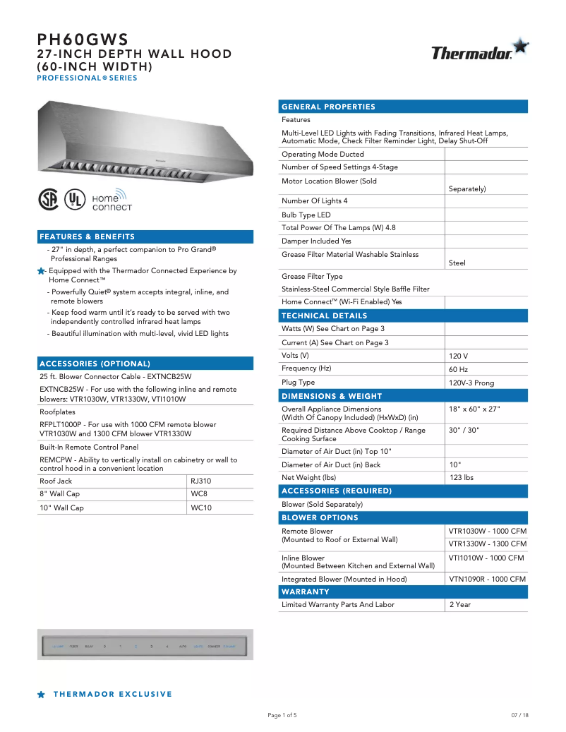 Página 1 del manual Ficha técnica Thermador Professional PH60GWS