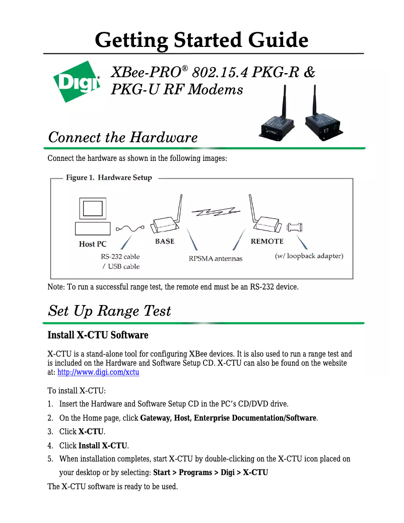 Page n°1 - Manuel utilisateur Digi XBee-PRO PKG