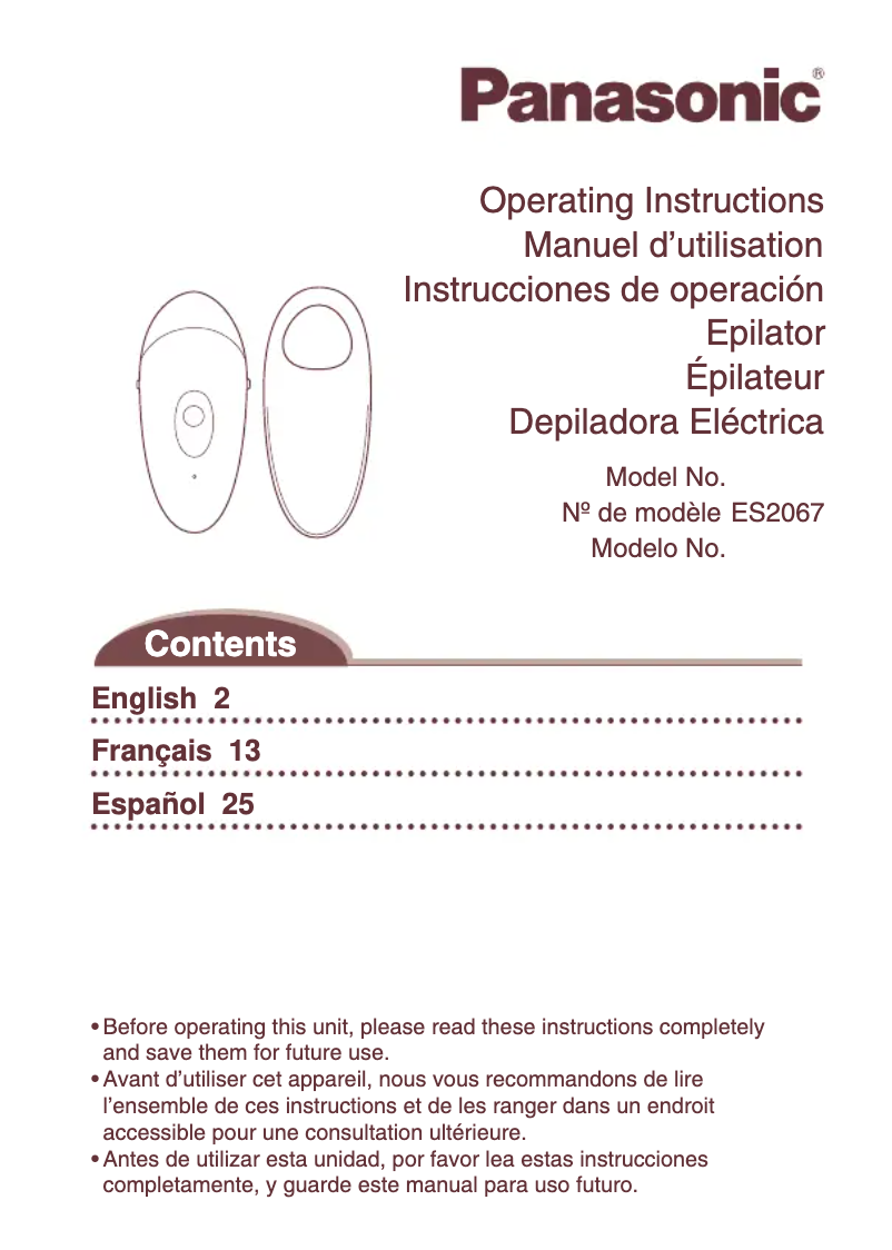 Image de la première page du manuel de l'appareil Epiglide Ultra ES2067W