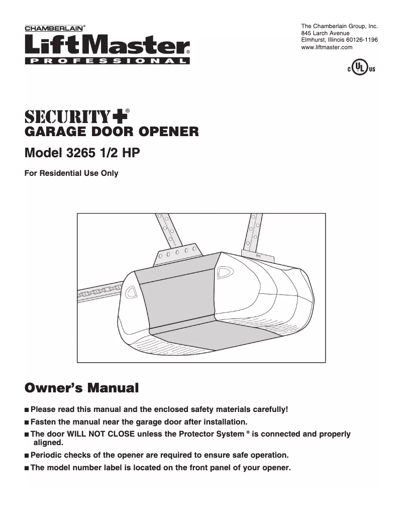 Page 1 de la notice Manuel utilisateur LiftMaster 3265