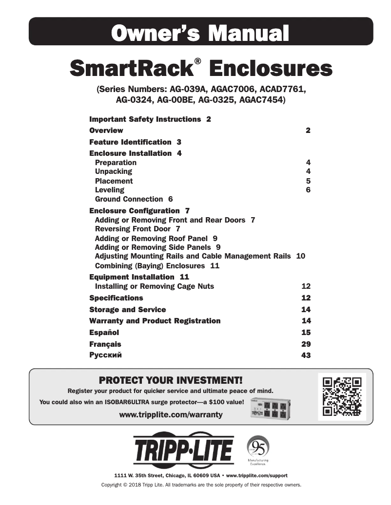 Page 1 de la notice Manuel utilisateur Tripp Lite SmartRack SR48UBSP1
