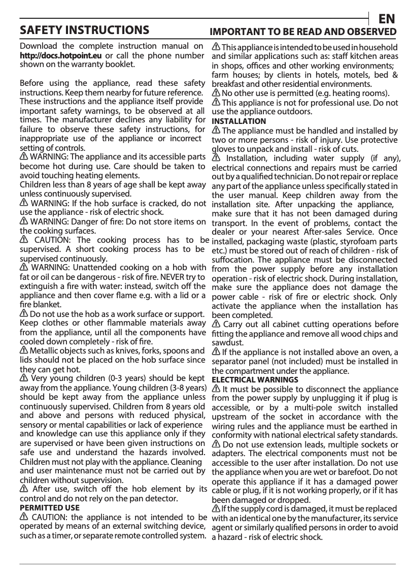 Page n°1 - Mode d'emploi Hotpoint TB 2160B NE