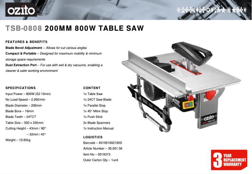 Image de la première page du manuel de l'appareil TSB-0808