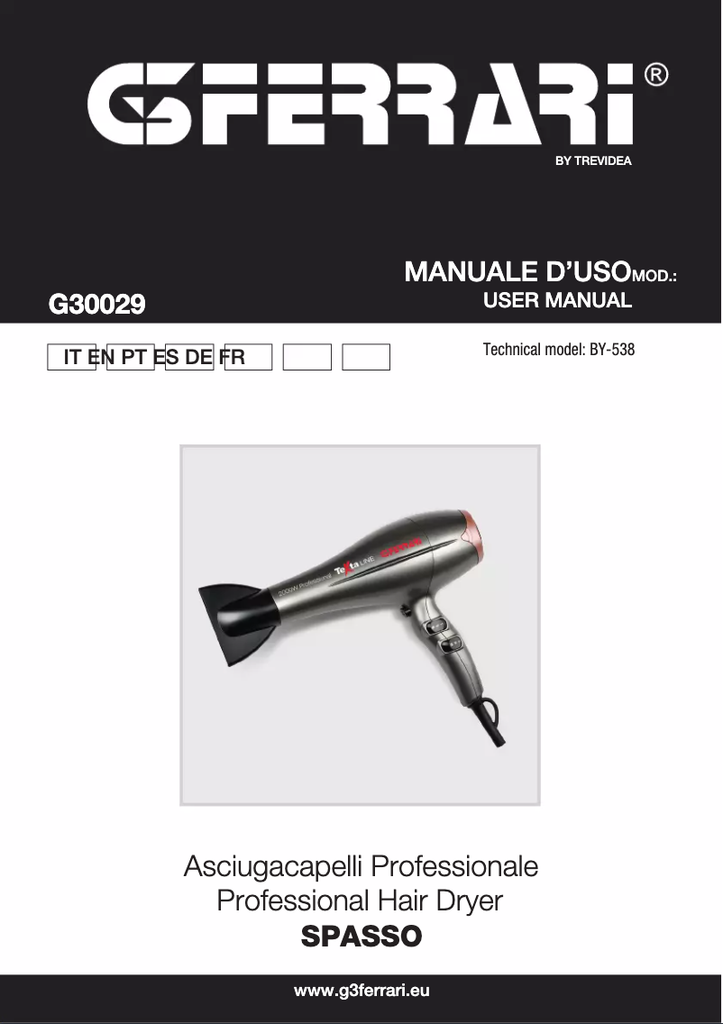 Image de la première page du manuel de l'appareil Spasso G30029
