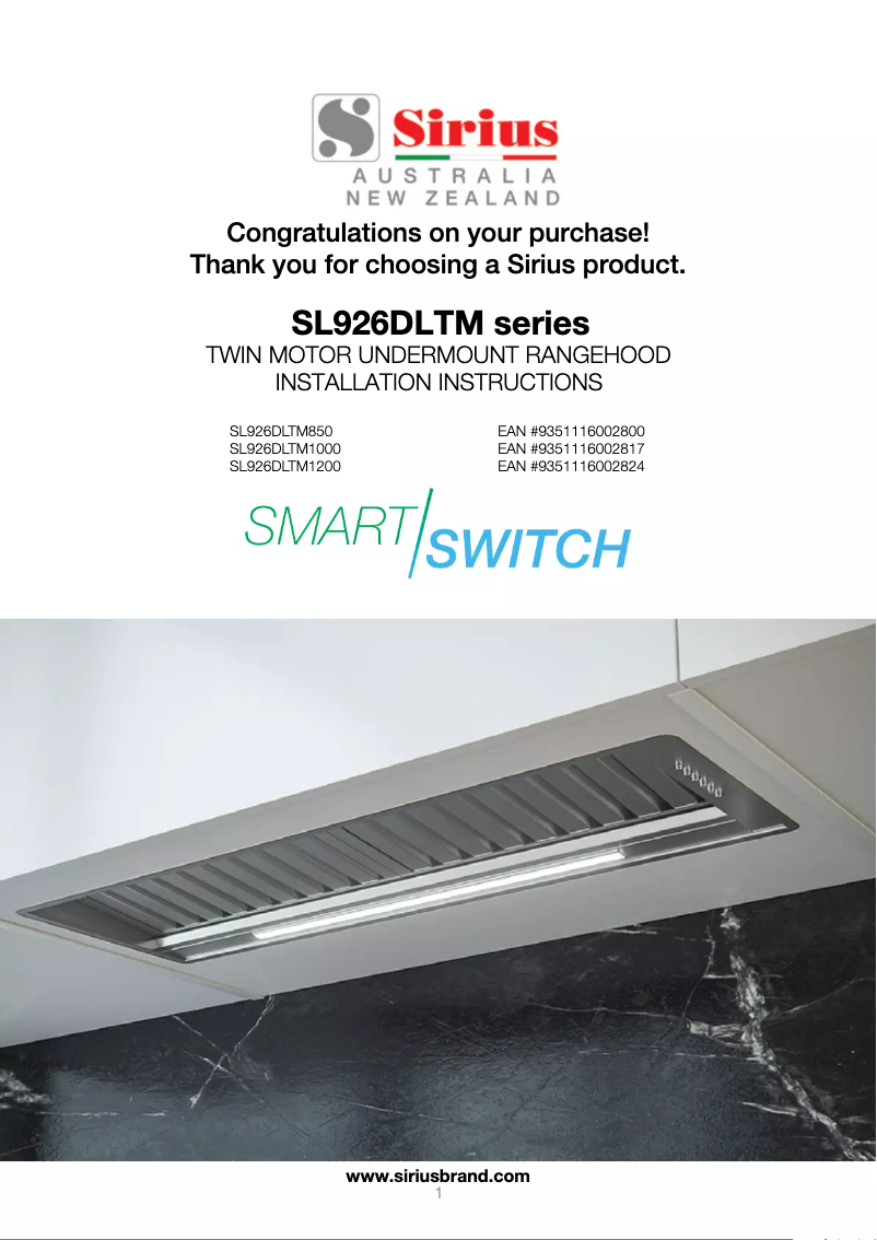 Page n°1 - Manuel utilisateur Sirius SL926DLTM1000