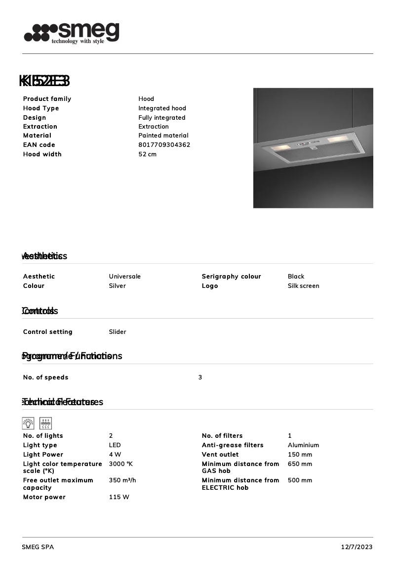 Page n°1 - Fiche technique Smeg KI52E3