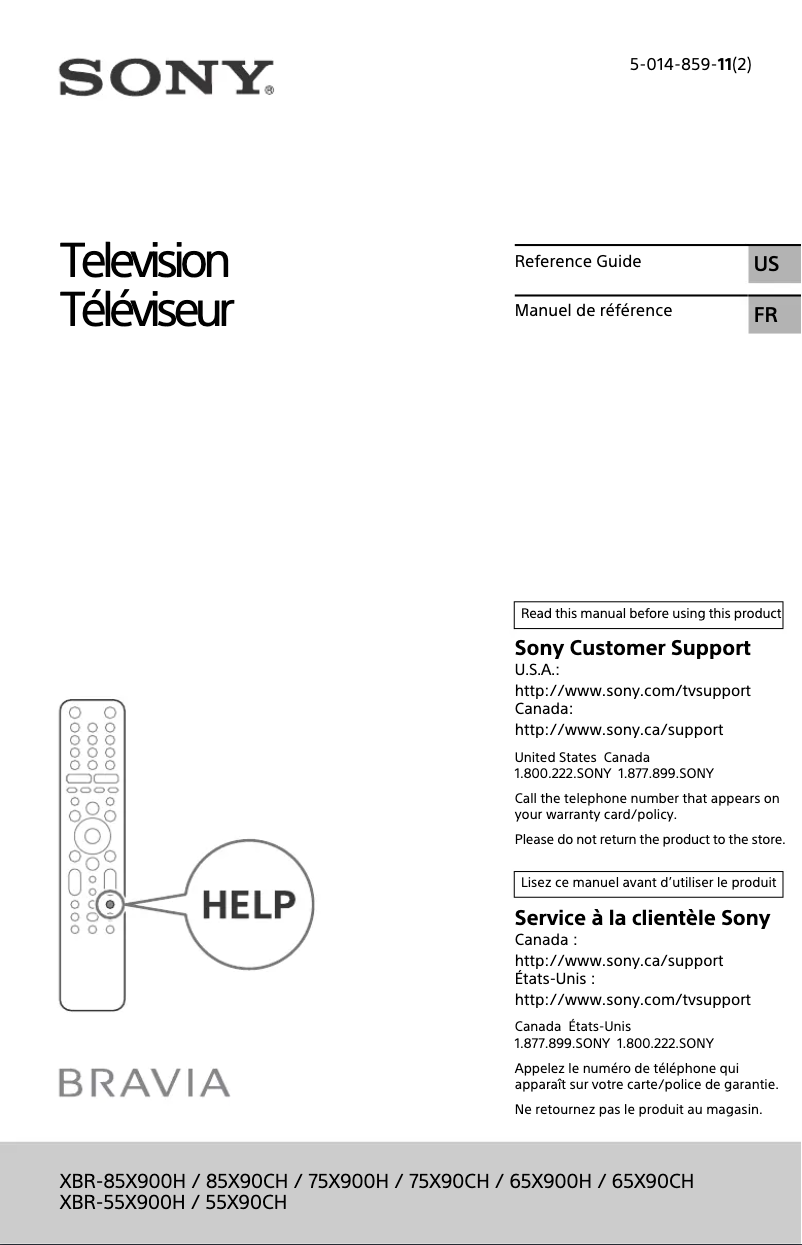 Page 1 de la notice Manuel utilisateur Sony Bravia XBR-85X90CH