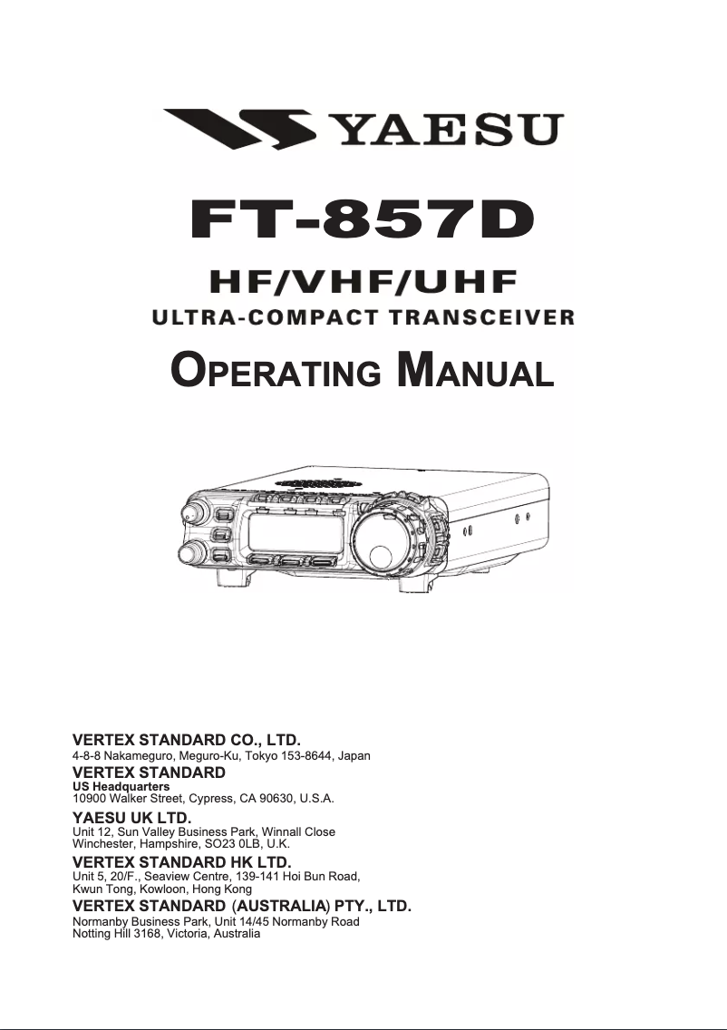 Page 1 de la notice Manuel utilisateur Yaesu FT-857D