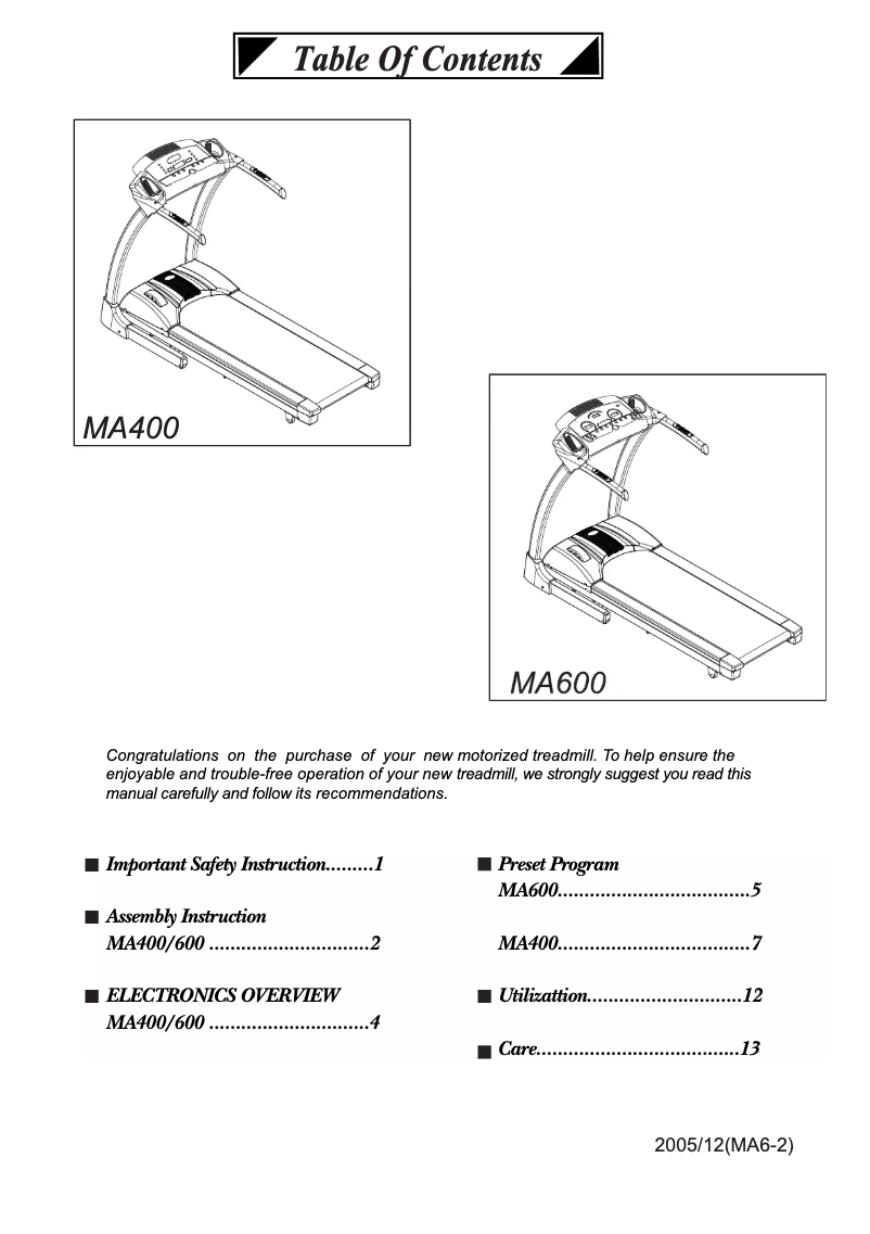 Image de la première page du manuel de l'appareil MA-600