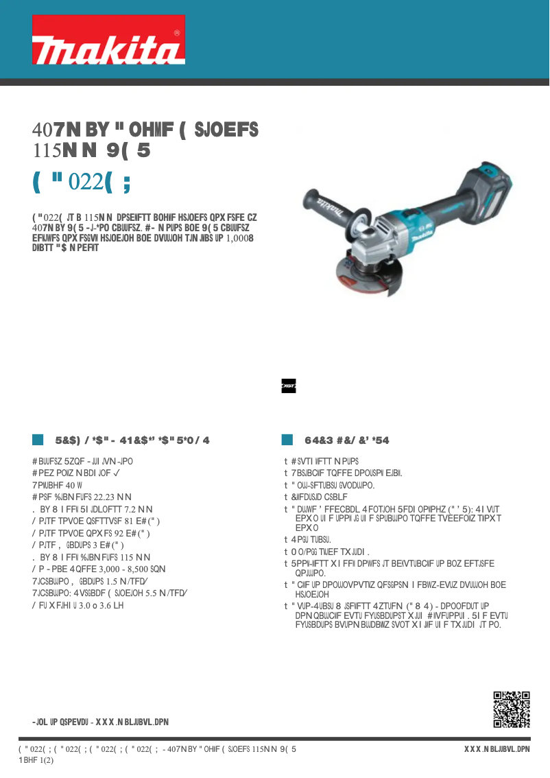 Page 1 de la notice Fiche technique Makita GA022GZ