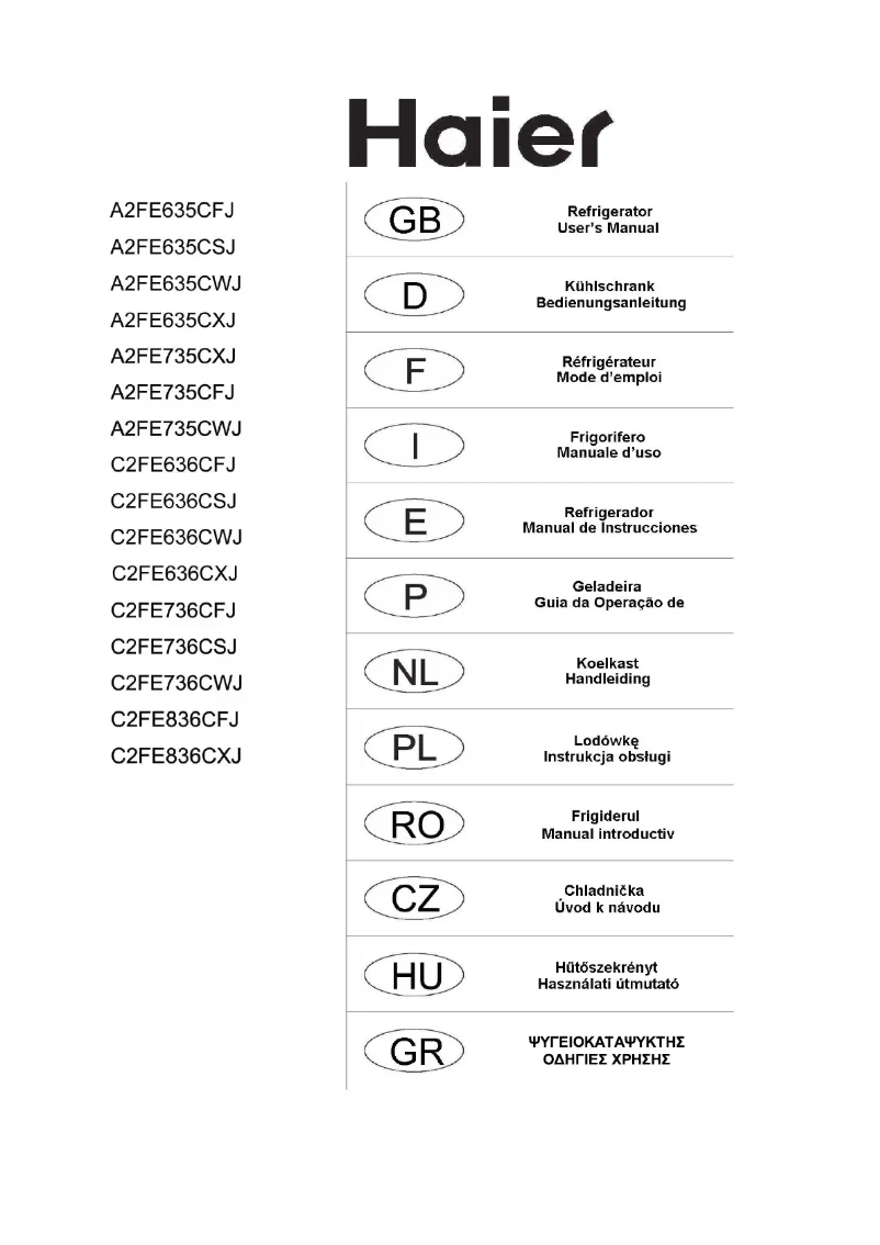 Page 1 de la notice Manuel utilisateur Haier A2FE635CTJ