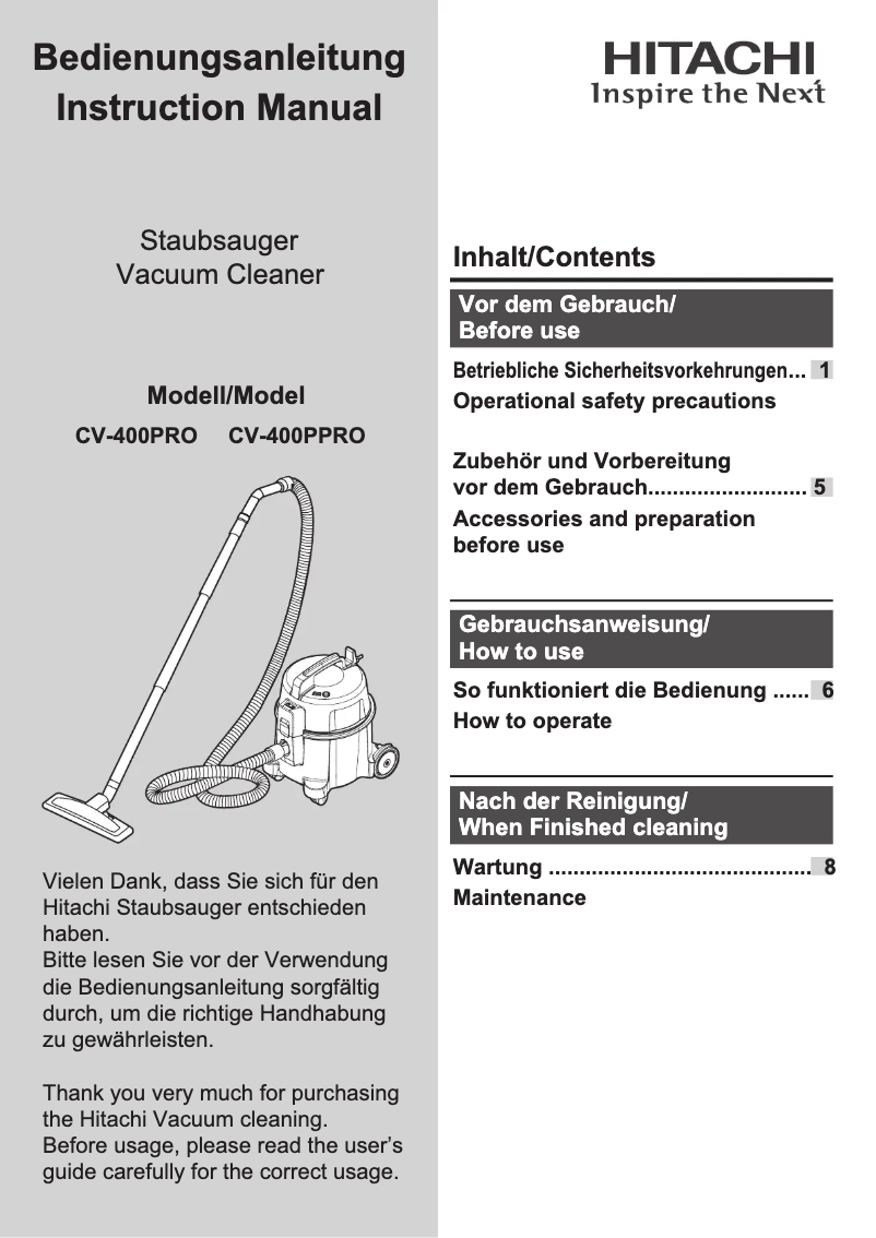 Image de la première page du manuel de l'appareil CV-400PRO