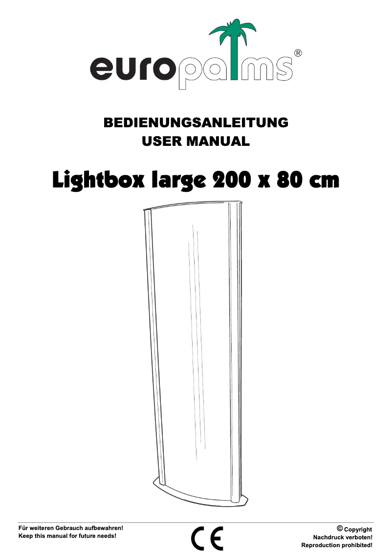 Page n°1 - Manuel utilisateur Europalms Lightbox large 200 x 80 cm