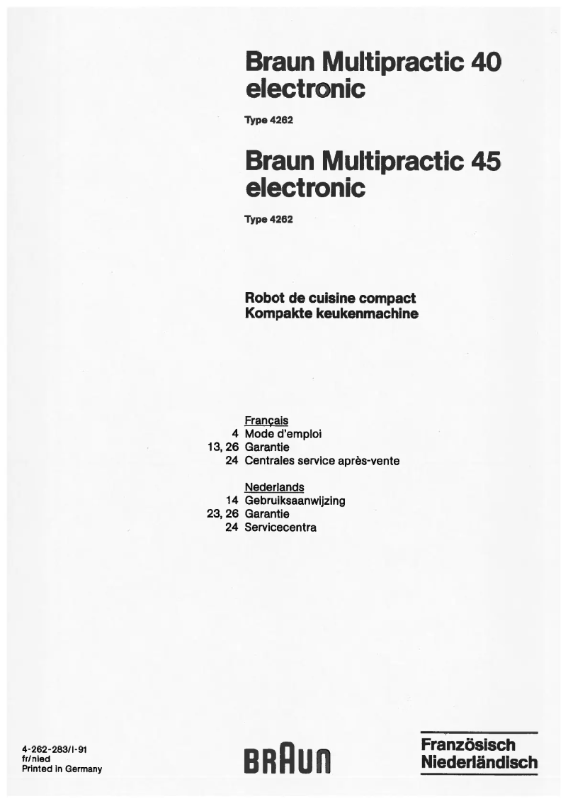 Page 1 de la notice Manuel utilisateur Braun Multipractic 40 4262