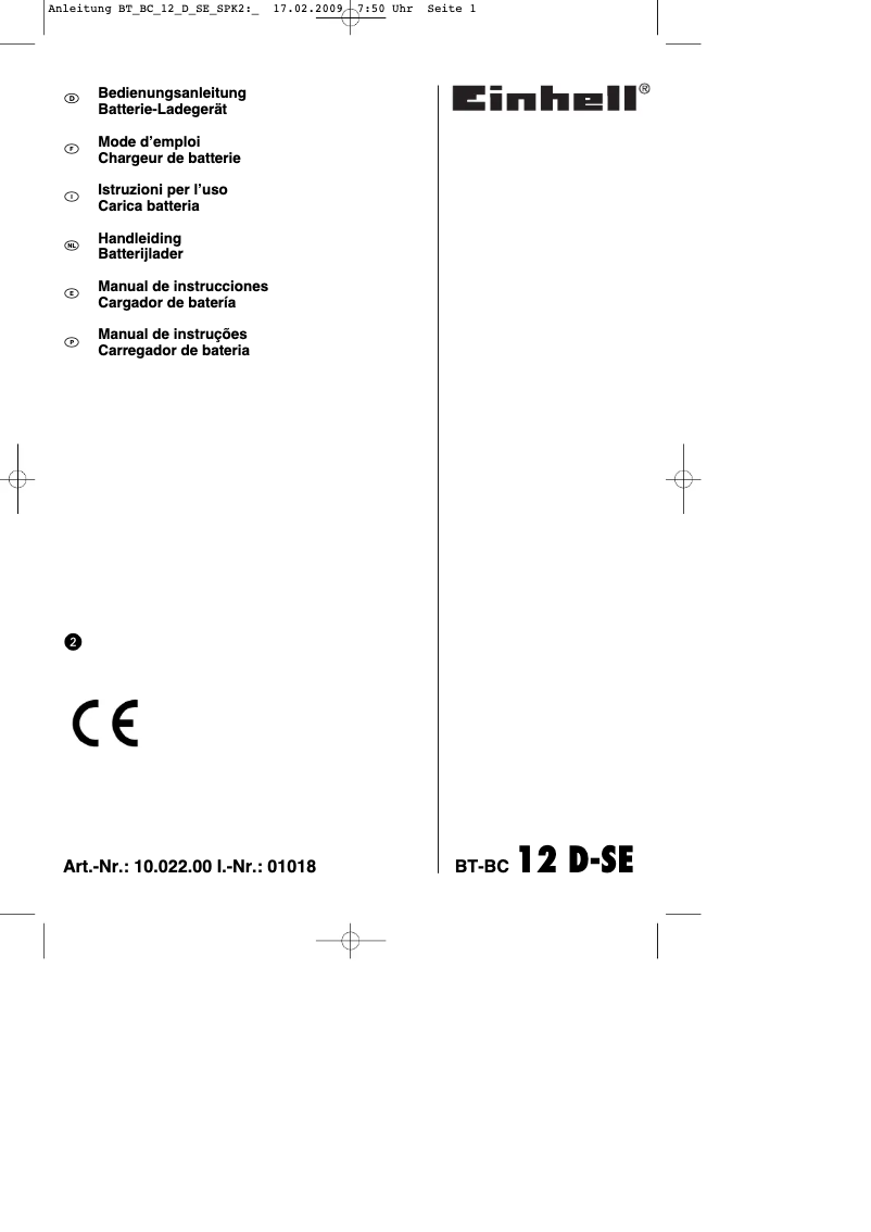 Page 1 de la notice Mode d'emploi Einhell BT-BC-12 D-SE