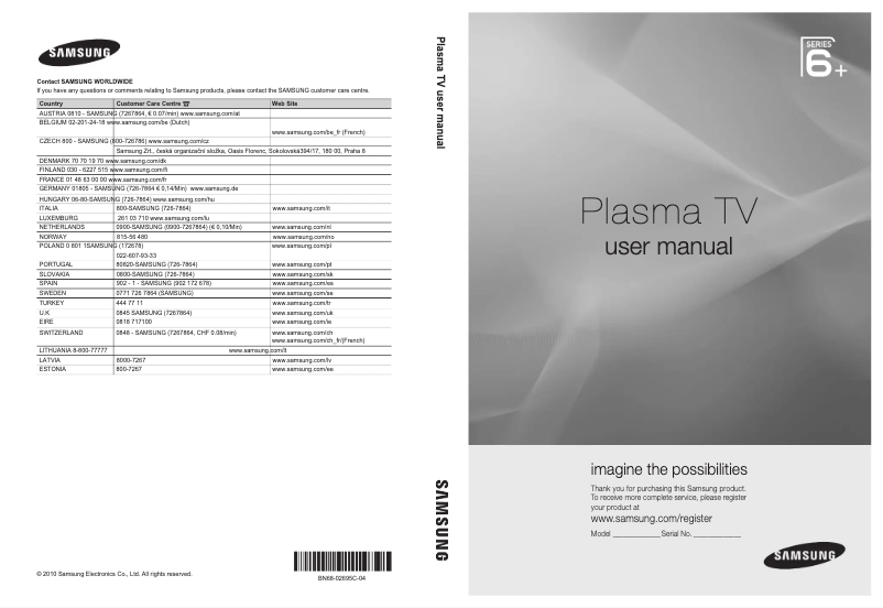 Page 1 de la notice Manuel utilisateur Samsung PS50C675G3S