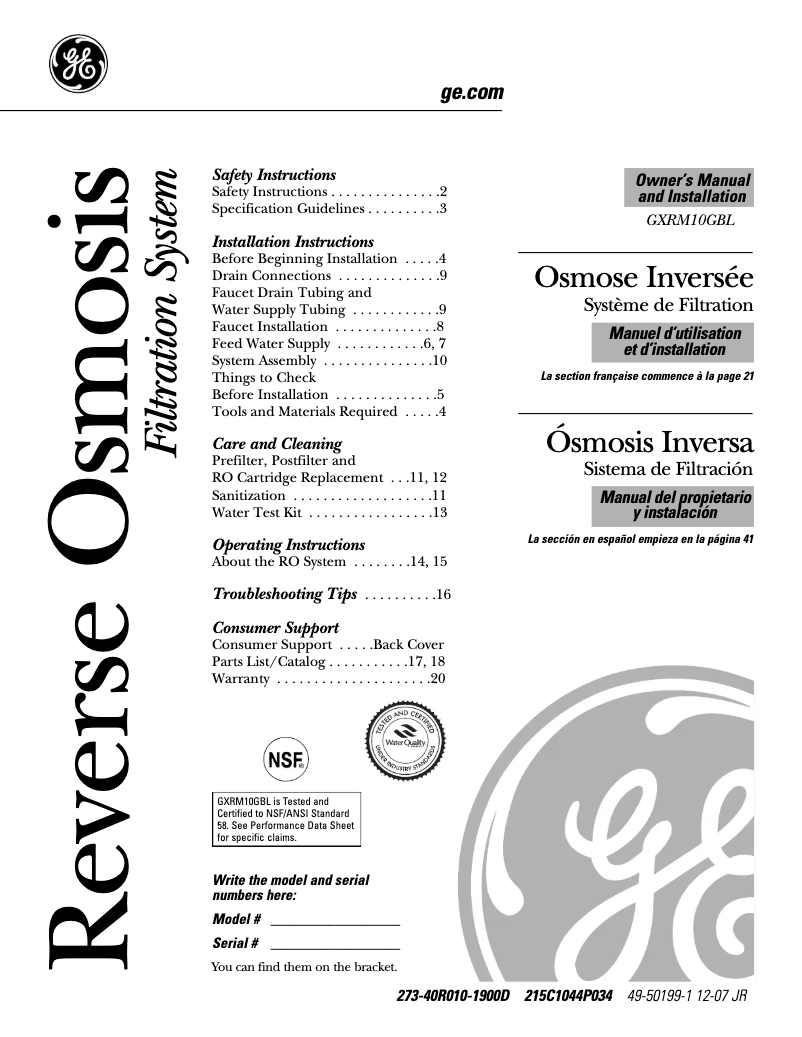 Image de la première page du manuel de l'appareil GXRM10GBL