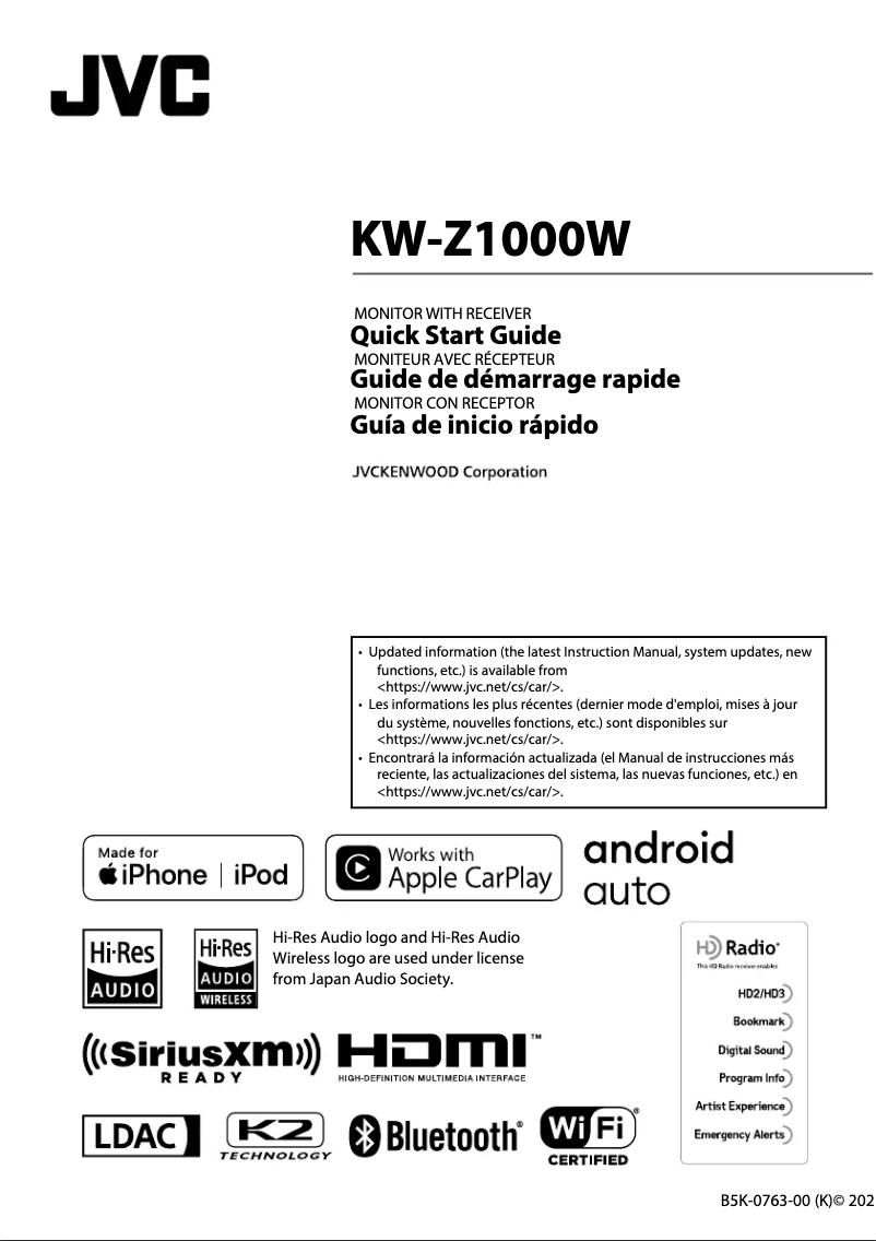 Page n°1 - Guide de démarrage rapide JVC KW-Z1000W