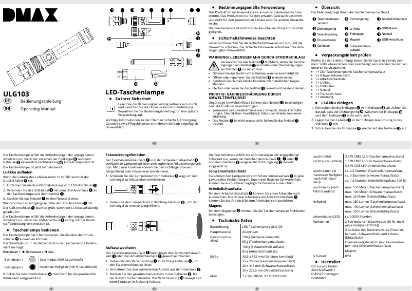 Page 1 de la notice Manuel utilisateur DMAX ULG103