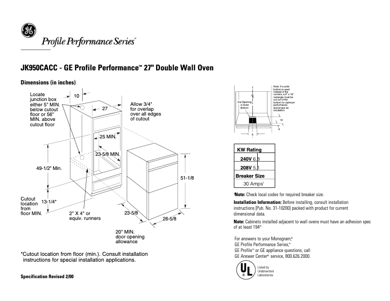 Page n°1 - Fiche technique GE Profile Performance JK950CACC