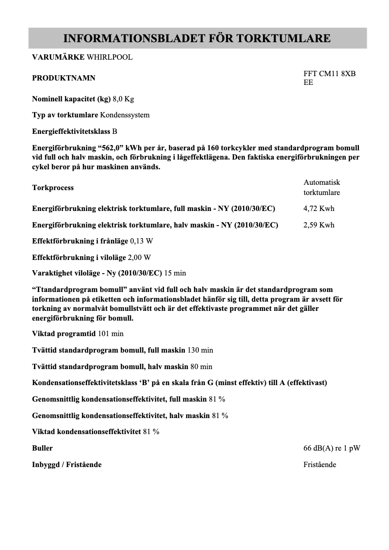 Página 1 del manual Manual de usuario Whirlpool FFT CM11 8XB EE