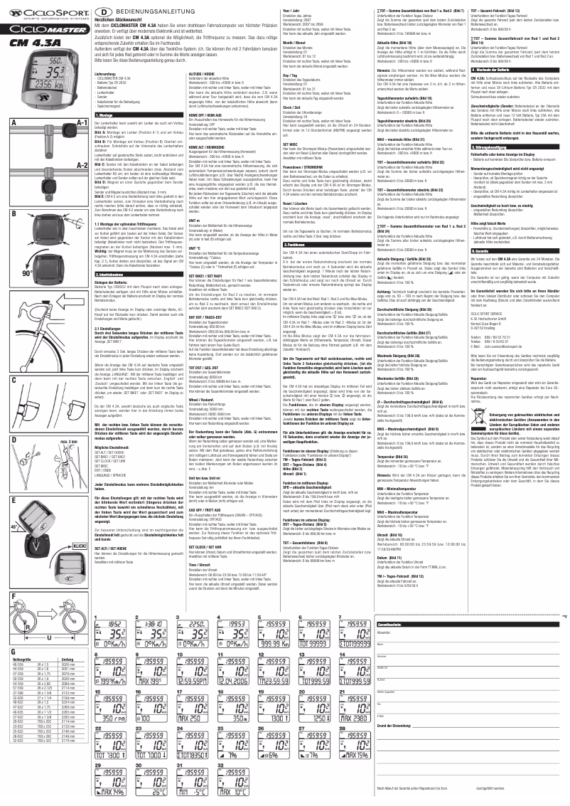 Image de la première page du manuel de l'appareil CicloMaster CM 4.3A