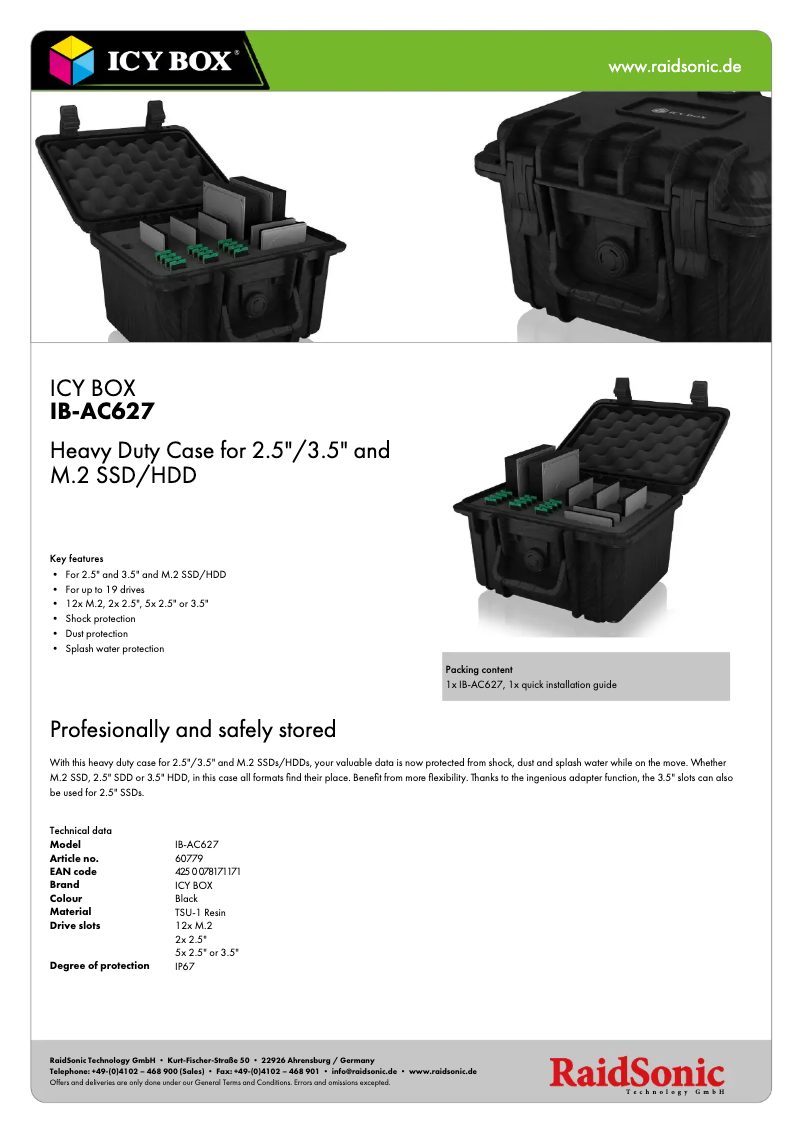 Page 1 de la notice Fiche technique Icy Box IB-AC627