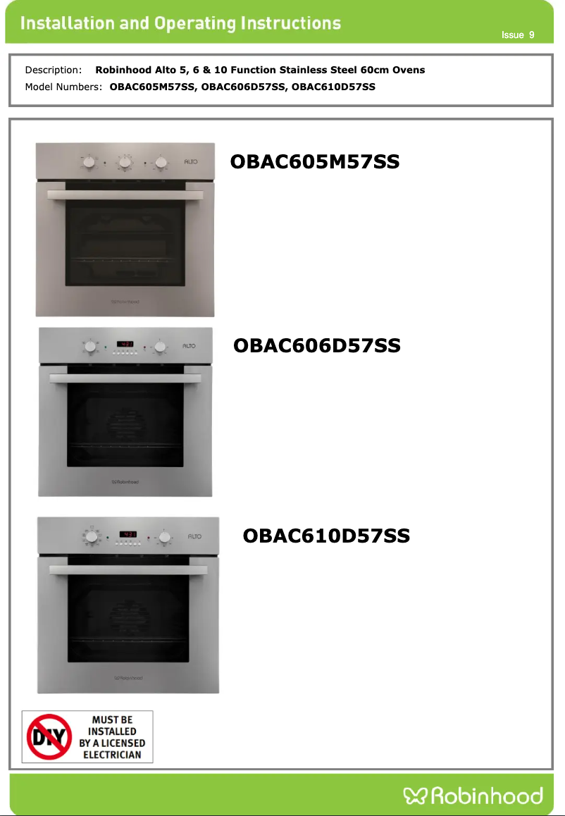 Página 1 del manual Instrucciones / montaje Robinhood OBAC606D57SS