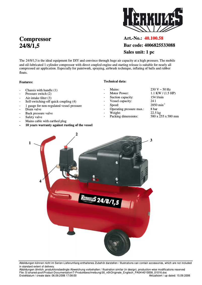 Page 1 de la notice Manuel utilisateur Herkules 24/8/1,5