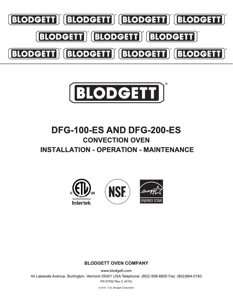 Page 1 de la notice Manuel utilisateur Blodgett Premium DFG-200-ES