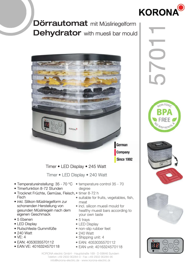 Page n°1 - Fiche technique Korona 57011