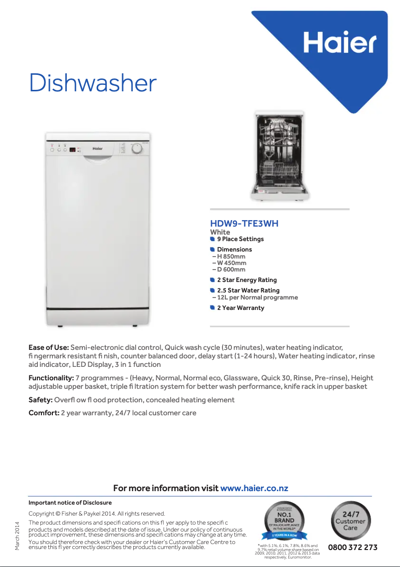 Image de la première page du manuel de l'appareil HDW9-TFE3WH