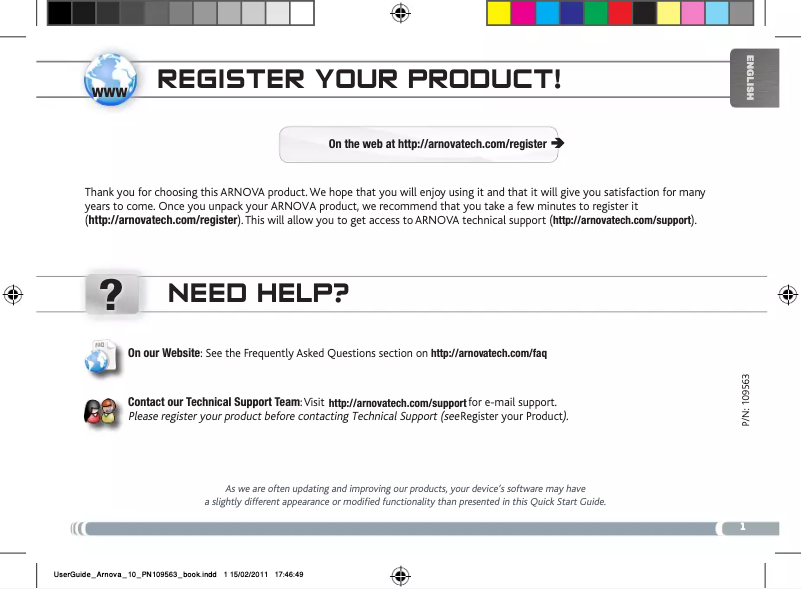Page 1 de la notice Manuel utilisateur Archos Arnova 10