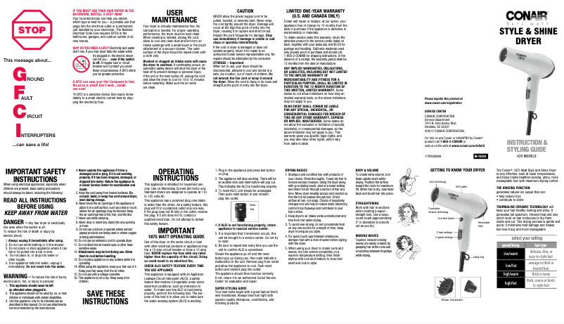 Página 1 del manual Manual de usuario Conair 425RN