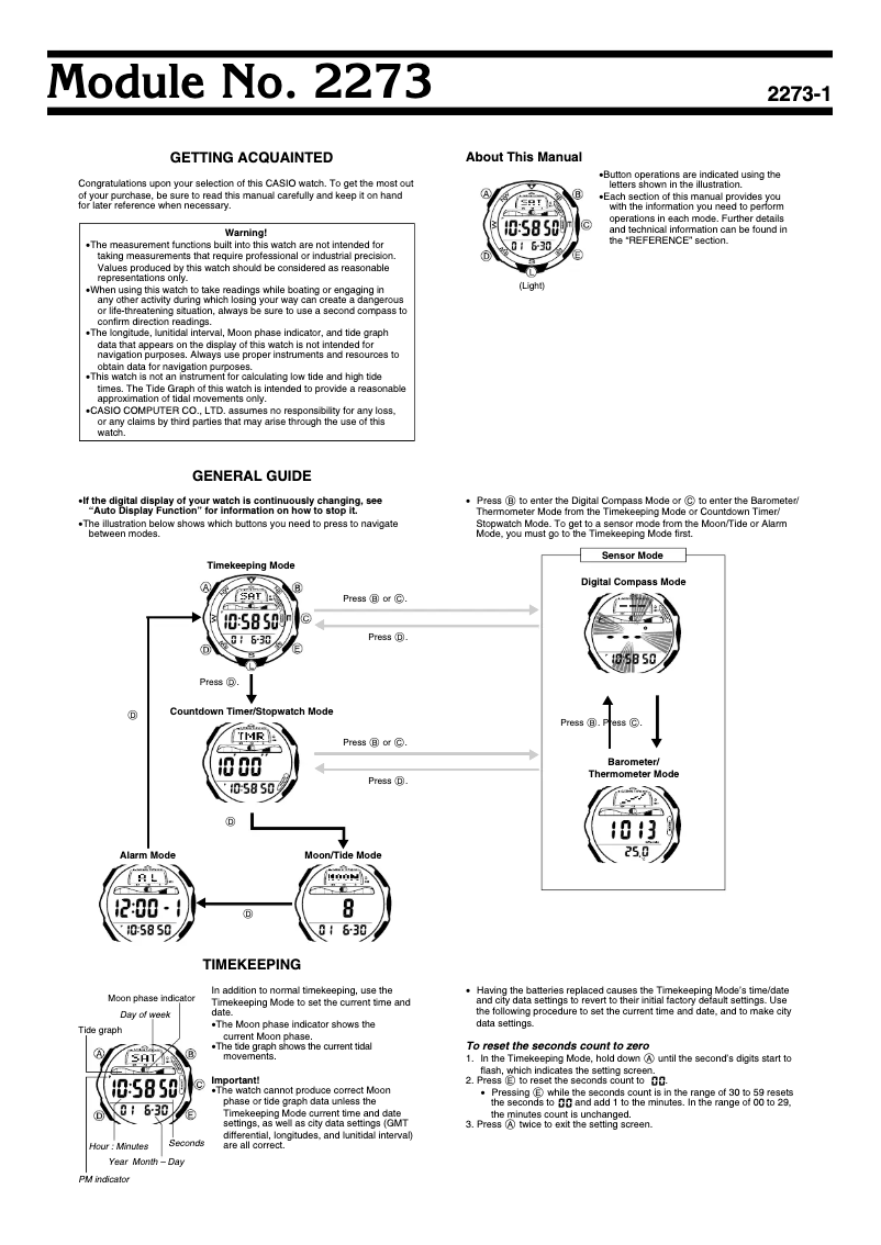 Page n°1 - Manuel utilisateur Casio SPF-40-1VER