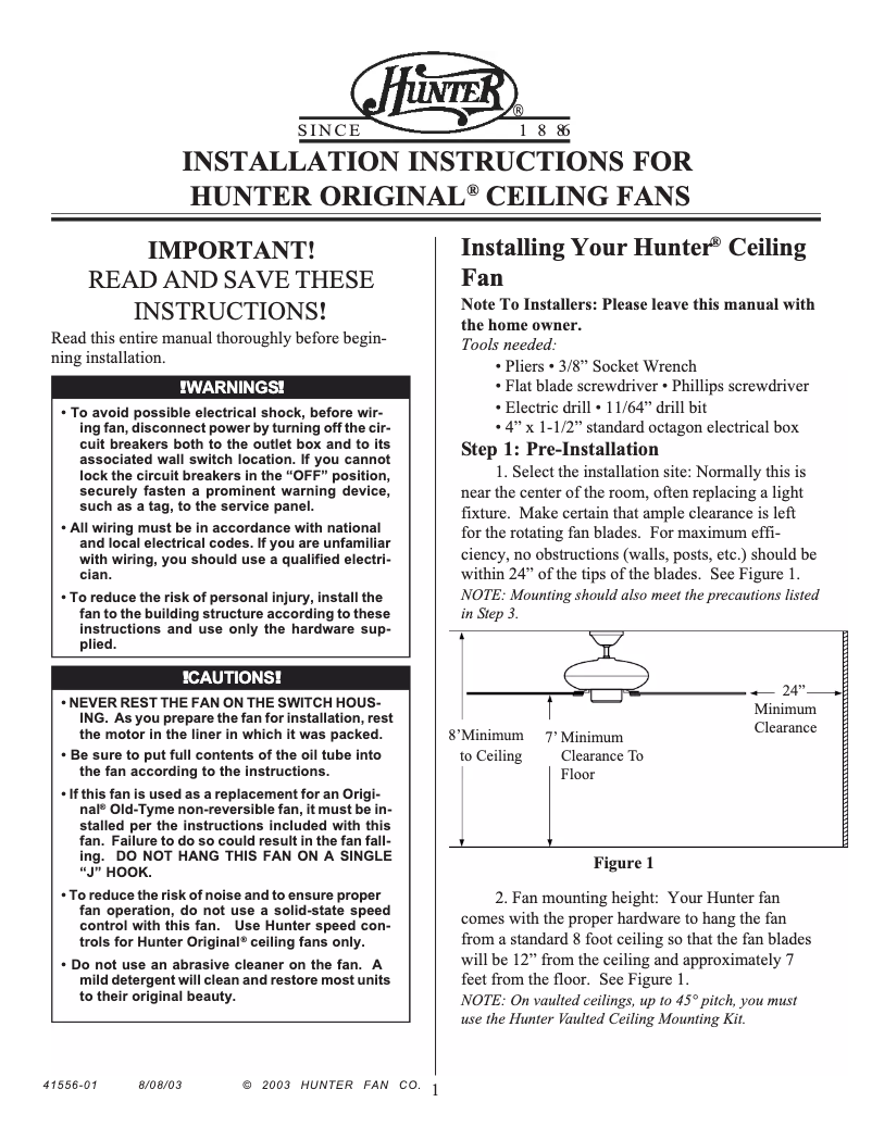 Page 1 de la notice Manuel utilisateur Hunter Outdoor Original 25602