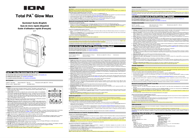 Page 1 de la notice Guide de démarrage rapide ION Total PA Glow Max