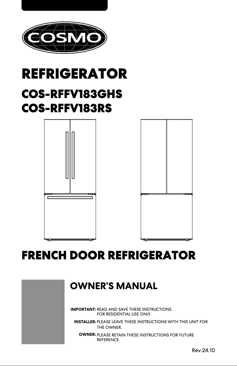 Page 1 de la notice Manuel utilisateur Cosmo COS-RFFV183RS