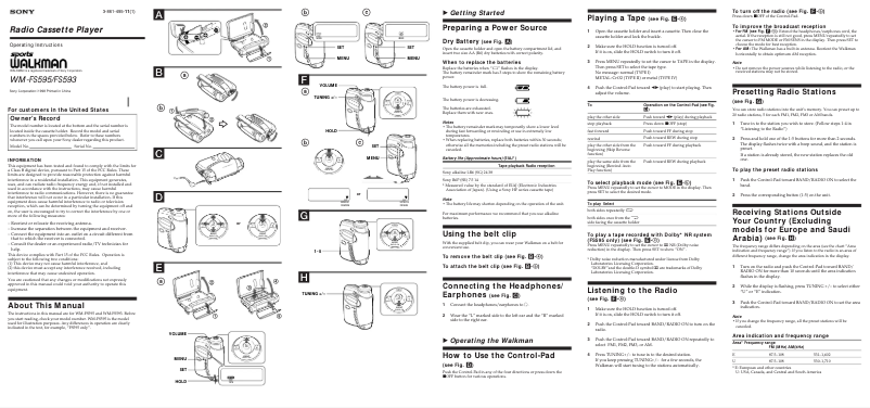 Page 1 de la notice Manuel utilisateur Sony Walkman WM-FS593