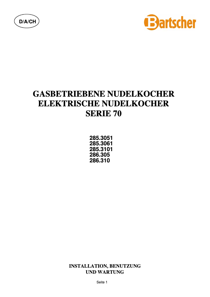 Page n°1 - Manuel utilisateur Bartscher 2853051