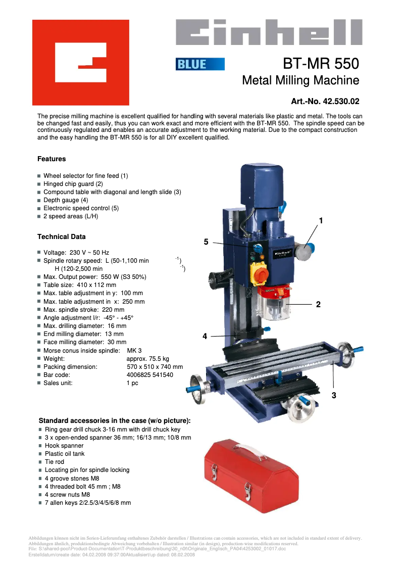 Page 1 de la notice Manuel utilisateur Einhell BT-MR 550