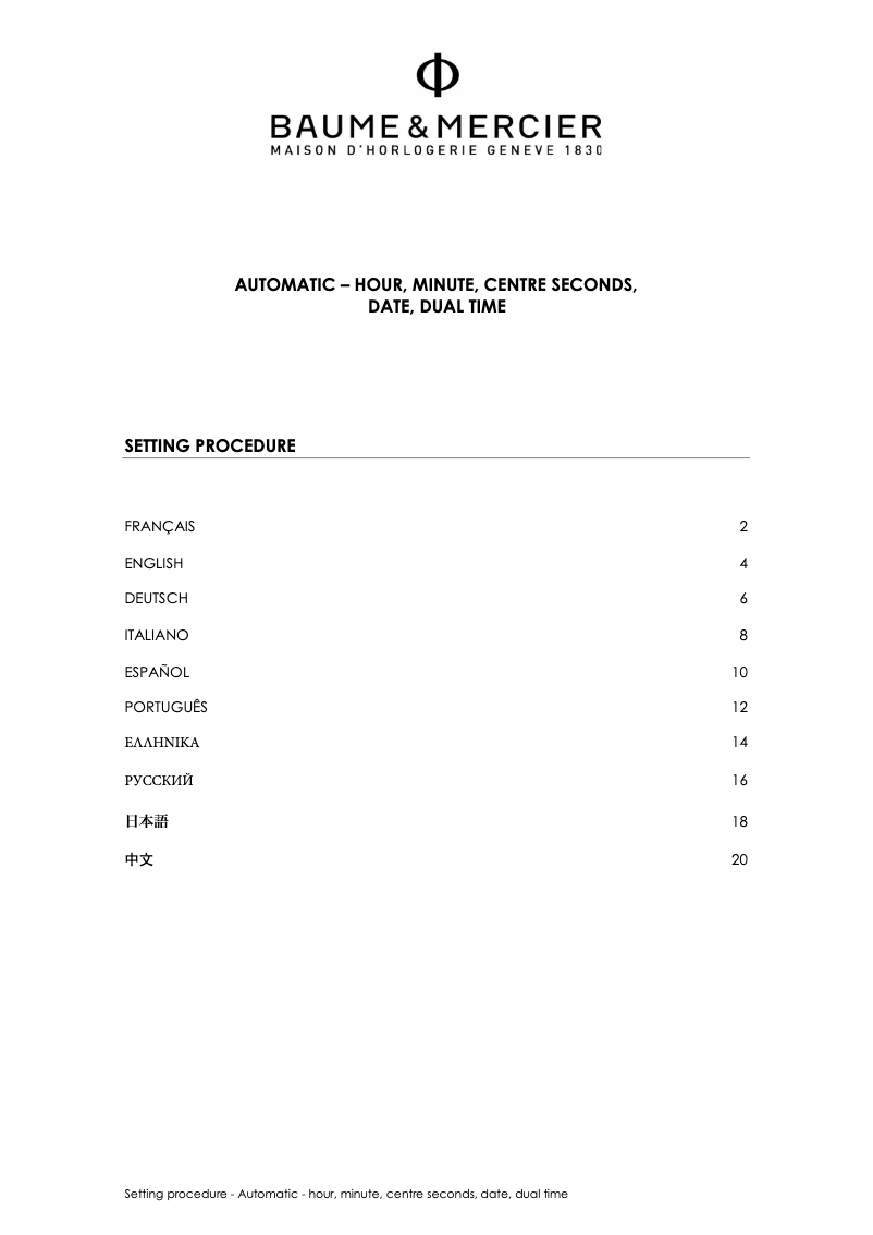 Page 1 de la notice Manuel utilisateur Baume & Mercier Classima 10483