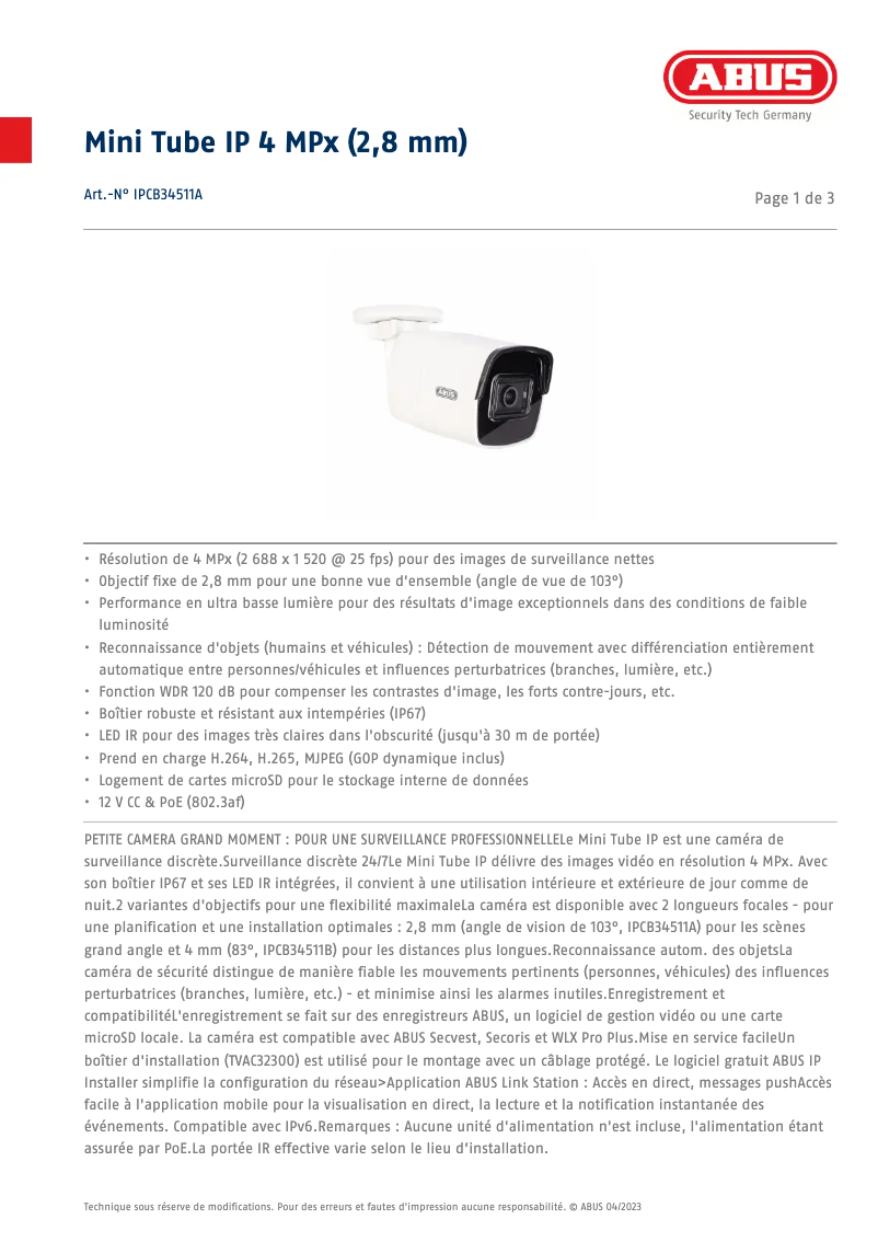 Image de la première page du manuel de l'appareil IPCB34511A