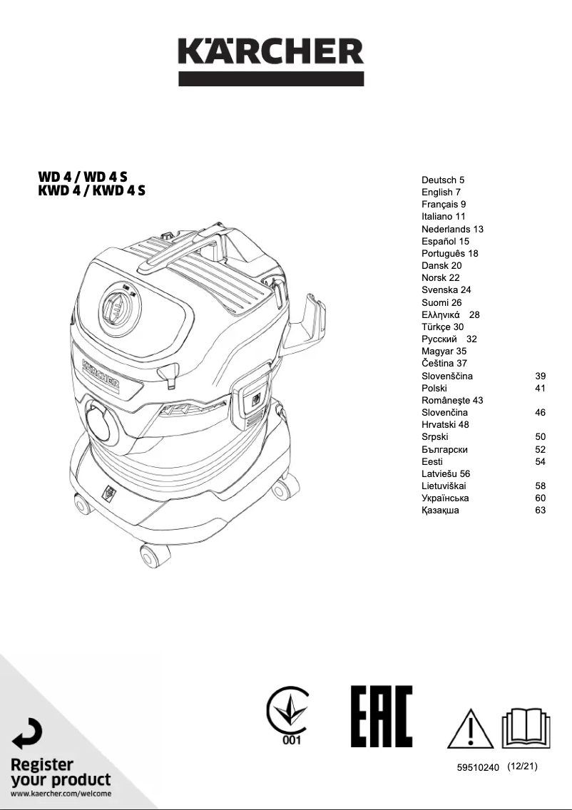 Page 1 de la notice Manuel utilisateur Kärcher WD 4 V-20/4/35