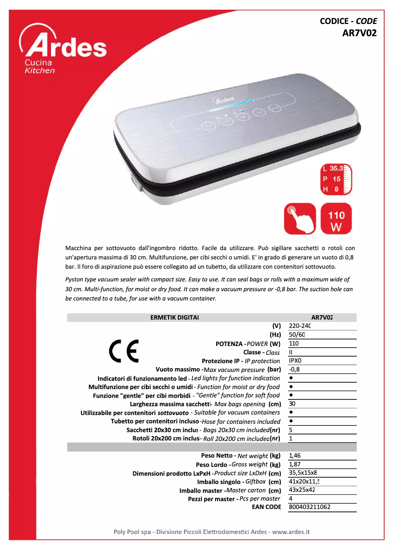 Page n°1 - Fiche technique Ardes AR7V02