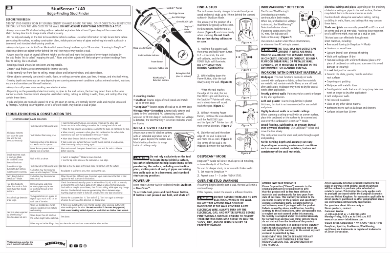Page 1 de la notice Manuel utilisateur Zircon StudSensor L40